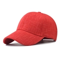 Detail of red baseball cap featuring a fine white linear texture and breathable vents - Adjustable / Red