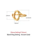 925 silver oval ring base in matte gold finish for DIY jewelry inlay, size 6x10mm - 6x10mm / Antique Gold