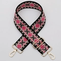 Ethnic style black, white, and pink geometric diamond pattern replacement bag strap with gold hooks - No. 458 / Silver Hook