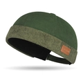 Berretto docker verde scuro patchwork con bordo in velluto a coste ed etichetta in pelle - Regolabile / Corpo del Cappello Verde Scuro