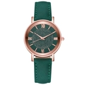 Dettaglio dell'orologio in oro rosa con cinturino in pelle verde scuro e quadrante - Verde