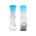 Crew basketball socks with blue gradient cuffs and pink swirl patterns on white knit - Kids One Size / Lake Blue/White
