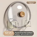 Pair of cream white stainless steel pot lid holders mounted on wall without drilling - Stainless Steel / One Pair / Cream