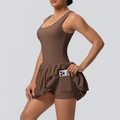 Vestido deportivo marrón con pantalones cortos internos y bolsillo para el móvil - XL / Castaño