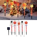 Luces solares de Navidad con muñeco de nieve, ciervo y piruleta para jardín exterior - Set de Muñeco de Nieve Reno Caramelo (Tubo Rojo) / Modelo de Batería Impermeable
