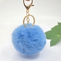 Cute blue faux rabbit fur pom pom keychain with gold clasp for handbags and cars - Light Blue