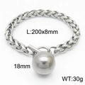 Silver stainless steel keel chain bracelet with round charm and T-bar toggle clasp - Steel Color Bracelet (KB168188-Z)