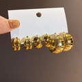Three-piece gold hoop earring set with textured and twisted designs for a vintage look - 63# Steel Needle - Gold (6-Piece Set)