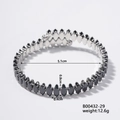 Silver rhombic bangle with marquise black zircons, model B00432-29, 5.1cm inner diameter - Silver Base with Black Gem (B00432-29)