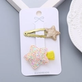 Sparkly glitter star hair clips set with gold and rainbow finish for girls on a card - Glitter Yellow Set