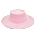 Elegante sombrero de fieltro de lana rosa con copa plana y ala ancha de invierno - M (56-58cm) / Rosa