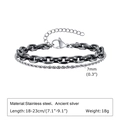 Dettaglio del bracciale hip hop a doppio strato in acciaio inossidabile e argento antico - Nero Acciaio