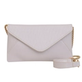White textured envelope crossbody bag with gold chain strap and wave pattern finish - White