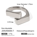 Bague réglable en acier inoxydable argenté avec dimensions et caractéristiques étanches - Style Ouvert Rectangulaire Géométrique / Argent