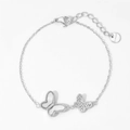 Silver stainless steel butterfly bracelet featuring hollow charms and micro-inlaid rhinestones - Double Butterfly Hollow Shell Style (PD537) / Silver