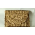 Handwoven straw envelope clutch bag in natural fiber with a semicircular flap design - Light Coffee