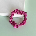 Elegant rose red silk satin hair scrunchie with soft pleated texture for ponytail styling - Rose Red