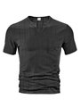 Camiseta de hombre gris oscuro de manga corta con textura acanalada y un bolsillo - S / Negro