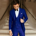 Slim fit royal blue three-piece formal suit including jacket, vest and trousers for men - XXS / Sapphire Blue