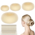 Hair styling set with beige sponge hair donuts and a gold metal comb for buns - 34-Piece Beige Set / Beige