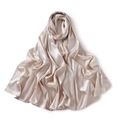 Detailed close-up showing the glossy texture and elegant folds of the champagne satin scarf - Ivory White