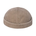 Vintage brown washed cotton brimless cap for men and women, stylish retro miki hat - Khaki
