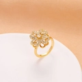 Elegant gold flower ring with micro-pave white zircon stones on silk fabric - Spinner Ring / Gold