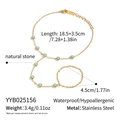 Detail of 18K gold-plated stainless steel hand chain bracelet with blue turquoise stones - Blue Turquoise Hand Chain (YYB025156)