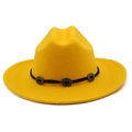 Detail of yellow wool felt cowboy hat featuring vintage silver concho metal buckles - M (56-58cm) / Yellow