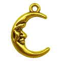Antique gold crescent moon pendant with face design and top loop for DIY jewelry making - Moon (13559)