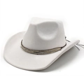 Dettaglio cappello cowboy in scamosciato bianco con fascia di perline oro e tesa larga - M(56-58cm) / crema