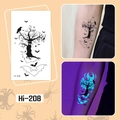 Luminous blue Halloween tattoo sticker Hi-208 with spooky tree, bats and spider patterns - Hi-208 Dead Tree Bat
