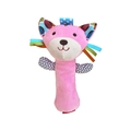Pink plush cat rattle with colorful ribbons and black and white striped wings - Cat (Pink/Blue)
