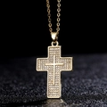 Gold plated cross pendant necklace with sparkling white zircons and layered design - Gold Double-Layer Hip Hop (0100U)