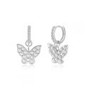Detail von S925 Silber Schmetterling Ohrringen mit weißen Perlen und glitzerndem Zirkonia - Schmetterling Creolen - Silber