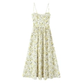 Floral print poplin midi dress with spaghetti straps in cream yellow and black pattern - XS
