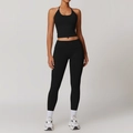 Two-piece black fitness set with halter crop top and high-waisted yoga leggings - S / Premium Black (Top+Leggings)