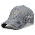 Grey breathable mesh baseball cap with vintage shield embroidery for summer sports - Adjustable / Dark Gray