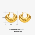 Golden hollow heart-shaped stainless steel hoop earrings with polished finish and measurements - Polished Heart-Shaped Hoop Earrings / Gold