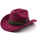 Detail of burgundy western cowboy hat featuring floral embroidery and vintage metal buckle - M (56-58cm) / Burgundy