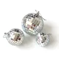 Three silver mirrored disco balls with hanging strings for party and event decoration - 15CM With Hanging Cap