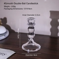 Transparent glass candlestick holder with two decorative spheres and 13cm height - Plain Two Balls Style / Clear