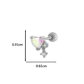 Silver-tone heart opal cartilage stud earring with cubic zirconia and screw ball back - Iridescent Heart Stone - Silver (6# Silver)