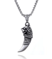Vintage stainless steel dragon tooth necklace with antique silver finish and wolf totem - Steel Color Women (No Chain) / Steel