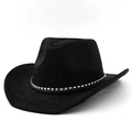Cappello da cowboy vintage in pelle scamosciata nera per uomo e donna con borchie argento - M (56-58cm) / Nero