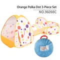 Tenda da gioco pieghevole 3 pezzi per bambini con pois arancioni e custodia tunnel - Arancione a Pois (96098C)