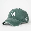 Vintage dark green washed cotton baseball cap with white LA embroidery in a retro style - One Size / Dark Green
