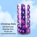 Lot de 24 boules de Noël violettes 8cm avec finitions brillantes mates et pailletées - 8cm (Lot de 24) / Violet