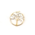 Detail van de levensboom hanger met gouden koperdraad en witte natuurlijke steentjes - Witte Turkoois Levensboom / 30mm / Goud