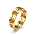 Anillo Vikingo pulido de acero inoxidable dorado con runas caladas para hombre y mujer - Talla 6 / Dorado
